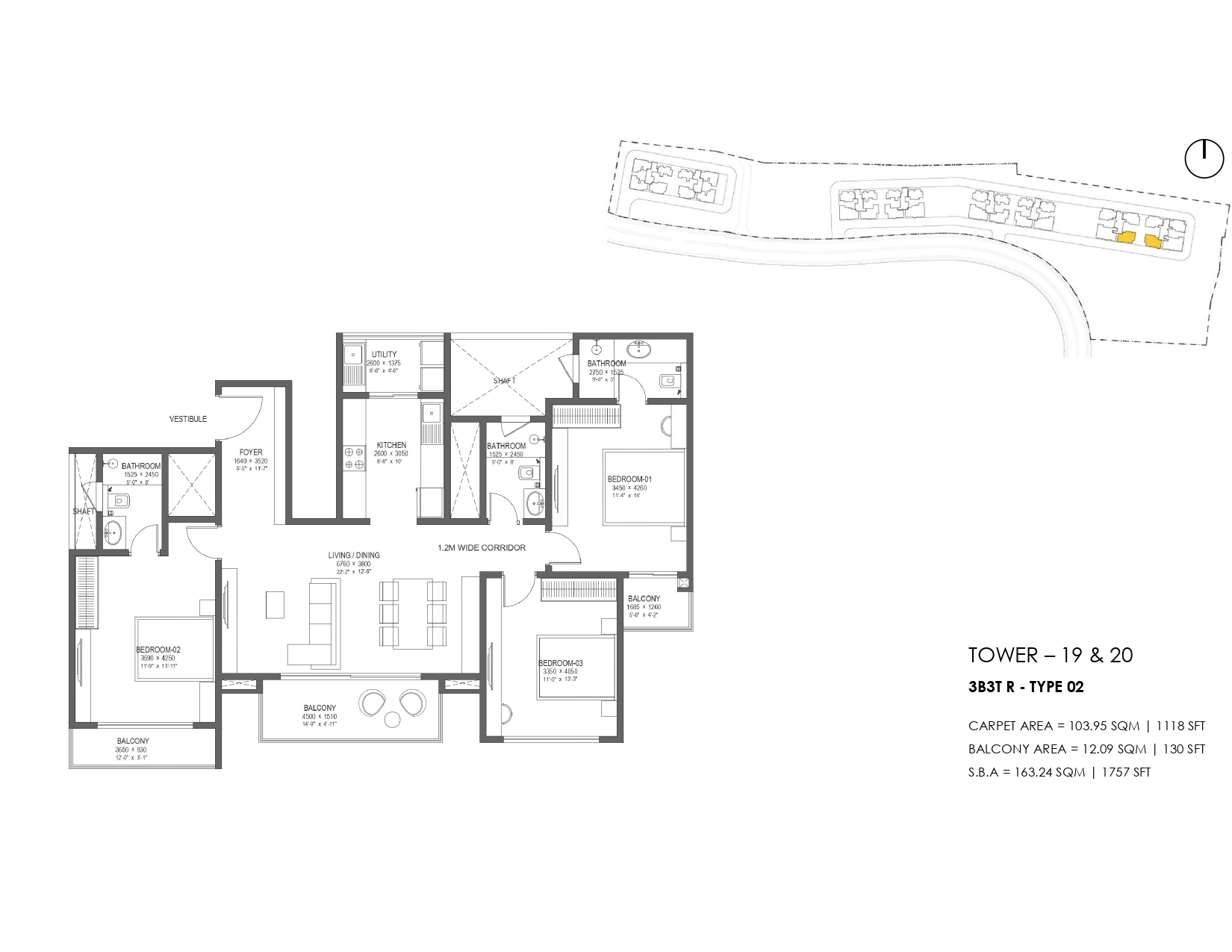 3BHK 3 toilet Type 02 floor plan Nambiar District 25
